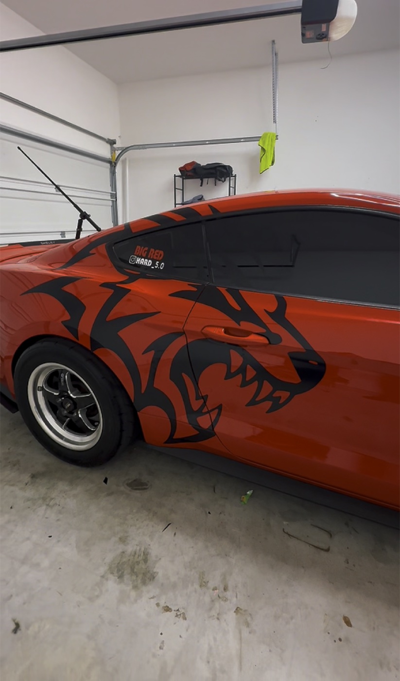 Custom graphic wrap on a Mustang by Detailz Plugg